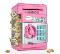 Alcancía electrónica para niños, caja de dinero con contraseña/música, caja de seguridad de efectivo con desplazamiento automático, gran y práctico regalo de cumpleaños para niños y niñas (rosa)