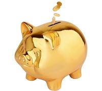 Alcancía, Hucha de Cerámica, Regalo Moderno para Todos los Festivales, Tarro de Dinero Original, Hucha Cerdito Grande de Moneda Infantil, para Bodas, Coche, Casa, Niños, Niñas, Adultos, Color Dorado