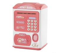 Alcancía para niños estilo cajero automático con reconocimiento de huellas dactilares, detección automática de dinero y protección con contraseña para una gestión segura del dinero (rosa)