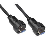 Alcasa Accesorios Marca Modelo Industrie-Steckverbinder S4 - USB 3.0 Kabel, Stecker A mit Kabelverschraubung beidseitig, Bajonett, IP67, Schwarz, 1m, Good Connections®