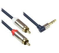 Good Connections GC-M0065 - Cable de conexión de audio de alta calidad, 3,5 mm, conector jack acodado a la derecha a 2 conectores RCA (CA), OFC, carcasa de metal, 2 m, color azul oscuro