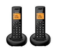 ALCATEL E160 Dúo - Teléfono Inalámbrico DECT - Diseño Compacto - Gran Pantalla Retroiluminada - Bloqueo de Llamadas No Deseadas - 3 Memorias Directas - 2 terminales - Negro