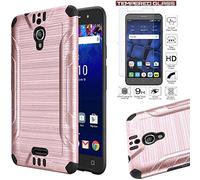 Alcatel PIXI Theatre [Cricket] Slim Armor Case Heavy Duty Brushed Metal Finish TPU Shock Impact Dual Layer Protection + Protector de Pantalla LCD de Vidrio Templado