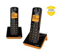 ALCATEL S280 Dúo - Teléfono Inalámbrico DECT - Diseño Compacto - Gran Pantalla Retroiluminada - Manos Libres - Bloqueo de Llamadas - Agenda 50 Contactos - 2 terminales - Negro/Naranja