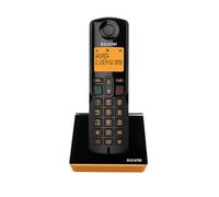ALCATEL S280 - Teléfono inalámbrico DECT - Diseño Compacto - Pantalla Grande retroiluminada - Manos Libres - Bloqueo de Llamadas - Agenda 50 contactos - Negro/Naranja