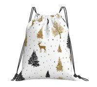 Alce del Árbol De Navidad Dorado Bolsa con Cordón Fácil De Doblar Mochila Cuerdas Ligera Bolsa De Deporte para Al Aire Libre Yoga Hombres 36X42Cm