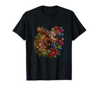Alce Entre Flores Rojas Y Champiñones Camiseta