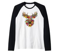 Alce Floral Las Flores Chica Amor Alce Camiseta Manga Raglan