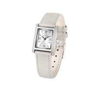 Alcentis - Reloj de mujer rectangular con correa de piel, mecanismo de cuarzo, bordes de la esfera engastados con pequeños cristales decorativos, Pulsera blanca crema - Brillantes 2 lados, Clásico