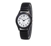 Alcentis - Reloj de pulsera elástica para mujer, números árabes negros, fácil de leer, correa de acero extensible que se adapta naturalmente a la muñeca, Pulsera negra - esfera blanca N2, Clásico