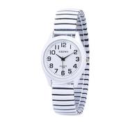 Alcentis - Reloj de pulsera elástica para mujer, números árabes negros, fácil de leer, correa de acero extensible que se adapta naturalmente a la muñeca, Pulsera blanca