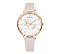 ALCENTIS - Reloj para mujer, correa de piel beige, caja de oro rosa, esfera blanca con diseño floral, cristal decorativo, Pulsera Beige, Elegante