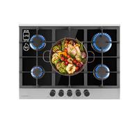 Klarstein Encimera Cocina Portátil Gas 5 Quemadores, Placa de Gas 10.4KW, Cocina con Quemador Wok de Acero Inoxidable