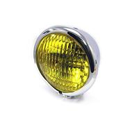 Alchemy Parts Faro delantero universal para motocicleta de 120 mm en CROMADO con lente amarilla para Chopper, Bobber, Cafe Racer, Scrambler Project, Custom Street Bike