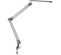 Alco-Albert - Lámpara de escritorio LED, 20 LED, 7 W, plateada | Lámpara de pinza flexible con brazo regulable de forma continua, para escritorio, banco de trabajo y estantería