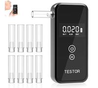 Alcoholimetro, Alcoholimetro Homologado Digital con Pantalla LCD Azul, Detector Profesional del Nivel de Alcohol con Gran precisión para uso personal y profesional, 8 boquillas Reutilizables【Negro】