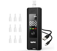 Alcoholimetro Homologado Test Alcoholemia Profesional : Recargable Alcohol Test Etilometro de Alta Precisión - Alcoholímetro Portátil con Pantalla LCD Digital y 10 Boquillas Test de Alcoholemia Negro