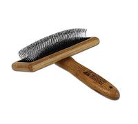 Alcott Cepillo de bambú para Novio con pasadores de Acero Inoxidable para Mascotas, Grande, Metal, Color Madera/Negro, L