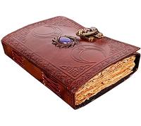 ALCRAFT Vintage Leather Celtic Triple Moon Grimoire Black Book of Shadows Spellbook Journal para hombres y mujeres, Wicca Wiccan Pagan Witchcraft Cuaderno de escritura, páginas en blanco