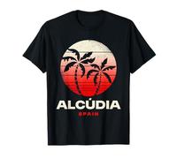 Alcudia España Palmera Playa Puesta De Sol Diseño Camiseta