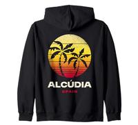 Alcudia España Retro Palmera Atardecer Playa Tropical Sudadera con Capucha