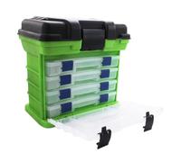 ALCXAZS Caja de Aparejos de Pesca Cuatro Capas con Amplio Espacio Almacenamiento para Todos los Equipos Pesca Caja Señuelos 4 Capas portátil, Verde, +Botón Azul Interior