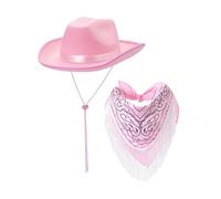 ALCXAZS Conjunto de sombrero de vaquero y pañuelo. Viste a una vaquera con sombrero para una fiesta temática club o boda, Rosa, 40x33x14cm