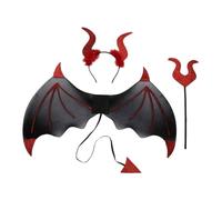 ALCXAZS Disfraz de alas de para Diablo para Adultos y niños, para Halloween, Incluye Diadema, Tenedor, Accesorios para Disfraz, de Pascua para niñas, alas de para Diablo y, Rojo, Universal