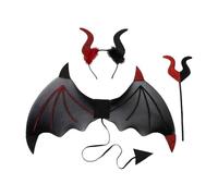 ALCXAZS Disfraz de alas de para Diablo para Adultos y niños, para Halloween, Incluye Diadema, Tenedor, Accesorios para Disfraz, de Pascua para niñas, alas de para Diablo y, Rojo y Negro, Universal
