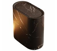 ALCXAZS Papelera de Para madera para baño con tapa para espacios pequeños. Elegante papelera pequeña de mármol con tapa para baño. Papeleras ABS, Negro, 29.5 x 16 x 29 cm