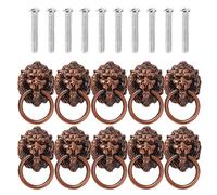 Aldaba Antigua Vintage 10pcs cabeza de león de aleación de zinc Perilla Tirador Aldaba Hardware Anillo de muebles Tornillos manijas de las puertas de la antigüedad pomos del manillar de montaje(10Pcs
