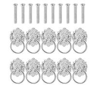 Aldaba Antigua Vintage 10pcs cabeza de león de aleación de zinc Perilla Tirador Aldaba Hardware Anillo de muebles Tornillos manijas de las puertas de la antigüedad pomos del manillar de montaje(10Pcs