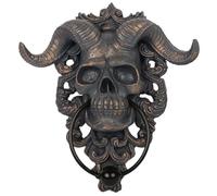 Aldaba de puerta con calavera con cuernos, aldaba gótica con cabeza de esqueleto, decoración para puertas de entrada S, decoración