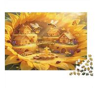 Aldea de Girasoles Puzzle de 1000 Piezas Papel para Adultos Escena Rural Abejas Relajación Enfoque Interacción Familiar Decoración Hogar Regalo 52x38cm/1000pcs