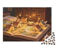 Aldea Miniatura de Cuento Puzzle de 1000 Piezas Papel para Adultos Escena Biblioteca Mágica Puzzle para Toda la Familia Decoración Regalo 38x26cm/1000pcs