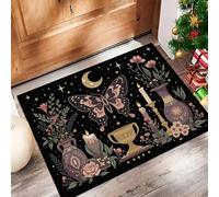 Aldea Misteriosa Felpudo Antideslizante - 90 x 150 cmMariposa Estrella Flor Silvestre Trampa de Tierra Felpudo Exterior e Interior para Entrada Limpia - Fácil de Cuidar - Negro