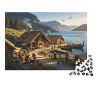 Aldea Vikinga Escena del Puerto Puzzle de 1000 Piezas Cartón para Adultos Relajación Enfoque Familiar Decoración Regalo 70x50cm/1000pcs
