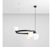 ALDEX Lámpara colgante Garda 4, redonda, metal, cristal, 4 luces, negro