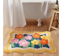 Aldopein Tapete de baño bohemio floral de 16 pulgadas de ancho x 24 pulgadas de largo, antideslizante, lavable, bonita alfombra de baño de flores coloridas y absorbente de agua, alfombra de baño de