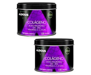 Aldous Colágeno con Ácido Hialurónico, Q10, Zinc y Vitaminas 2x120 Cápsulas