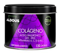 Aldous Labs Colágeno Hidrolizado con Ácido Hialurónico, Coenzima Q10, Zinc y Vitaminas 120 Cápsulas