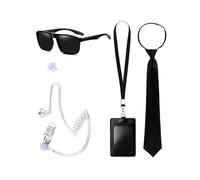 (aldult,Set 10)Secret Agent Outfit Accessories With Black Eyeglasses Earpiece And Neck Tie Halloween Secret Agent Costume For Adult Kid child