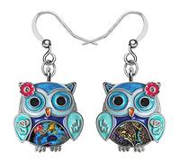 Aleación de esmalte Anime Flor Búho Pendientes de la gota del pájaro de la joyería de moda para las mujeres de las niñas del encanto de regalo (Azul)