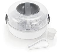 Alecto BW-04 - Esterilizador para microondas para hasta 4 biberones de 150 ml, extractores de leche, ollas, vasos y cubiertos, incluye pinzas para botellas, color blanco