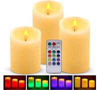 ALED LIGHT Velas de LED sin Llama, Pack de 3 Blanco Cálido más Multicolores Velas Electricas de Cera Reales con Mando a Distancia y Temporizador Velas Decorativas de pilas para Decoración, Bodas