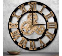 ALEENFOON 58cm Reloj de Pared Grande, Vintage Reloj Pared con Números Romanos Silencioso no Hace tictac, Relojes de Pared de Madera para Sala de Estar, Dormitorio, Oficina, Cocina (Oro, 58CM)