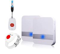 ALEENFOON Alarma Móvil Inalámbrica para Casa con Muñeca Botón De Emergencia, Plug-in, Alarma De Pánico, Alarma Inalámbrica para Personas Mayores (2 a 2 Blanco)