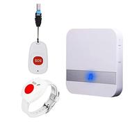 ALEENFOON Alarma Móvil Inalámbrica para Casa con Muñeca Botón De Emergencia, Plug-in, Alarma De Pánico, Inalámbrica para Personas Mayores (2 a 1 Blanco)