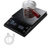 ALEENFOON Digital Bascula Cafe con Temporizador, 0,1 g/5 kg, De Alta Precisión Bascula Cocina con Pantalla LED, Tara Función y Botón Táctil, Recargable Balanza Cocina (negra)