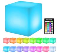 ALEENFOON LED Cubo Luz Nocturna Recargable Cuadrado Lámpara de Noche Luces de Control Remoto con 16 Colores y 4 Modos y 3 Temporizaciones, Lámpara de Mesa LED para Jardín Camping Dormitorio (10cm)
